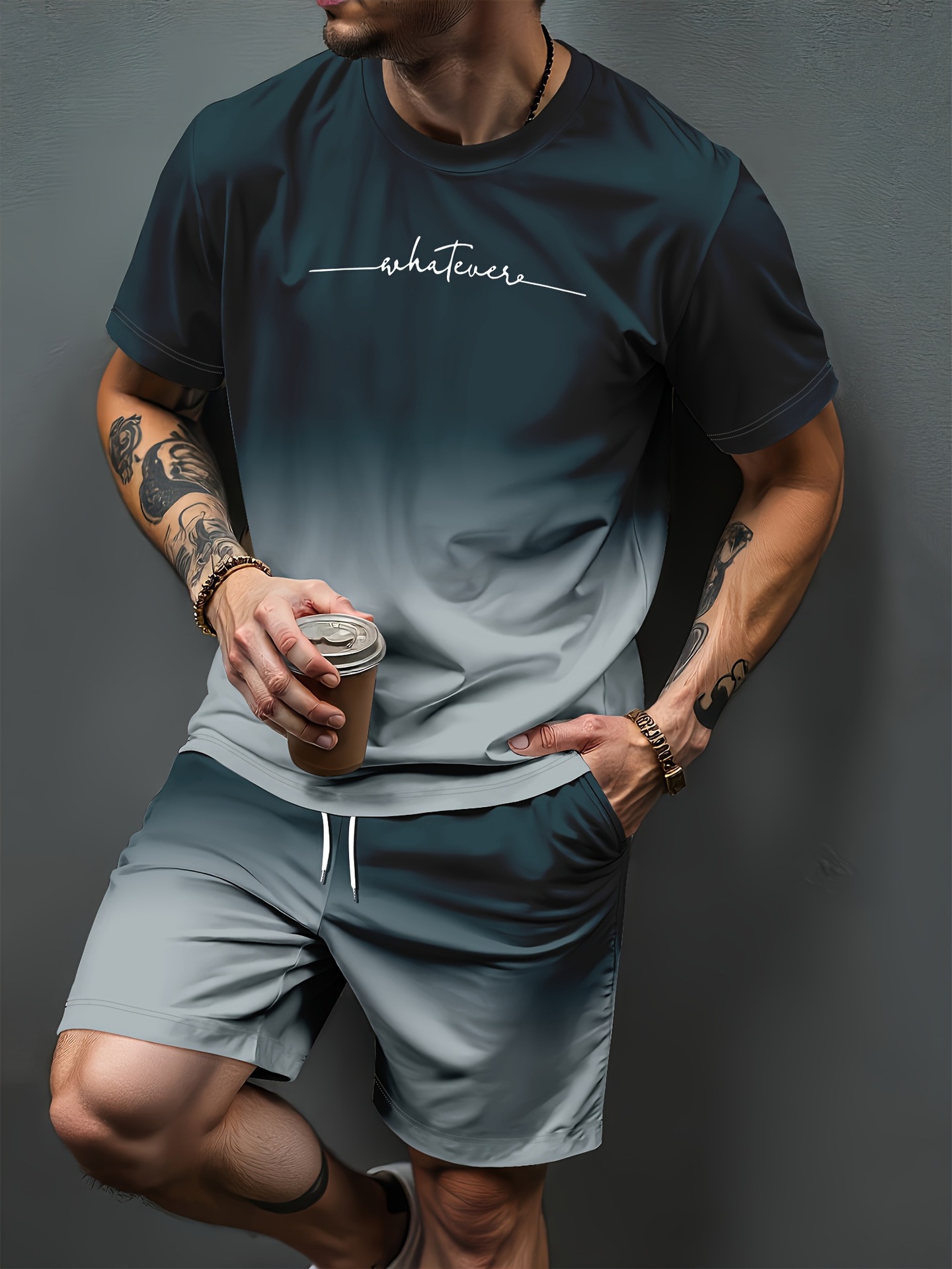 Summer Alt Clothing - Degrade Mektup Desen 3D Baskı Eşofman