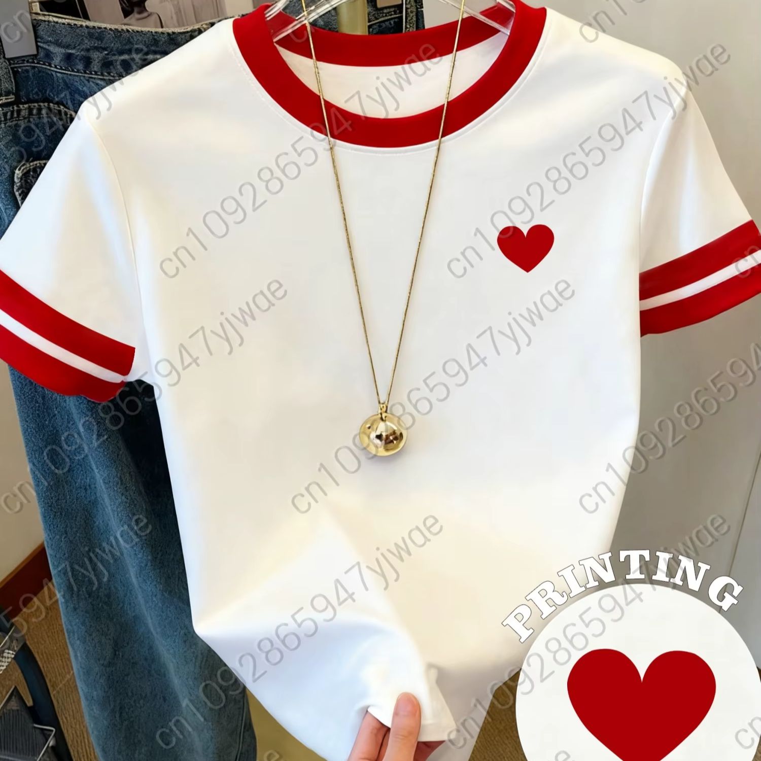Summer Edition Clothing - Kadın Kısa Kollu Sevgililer Günü Baskılı