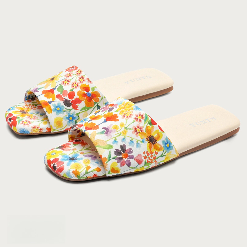 Summer Cloth - Çin Tarzı Renkli Baskılı Düz Terlikler