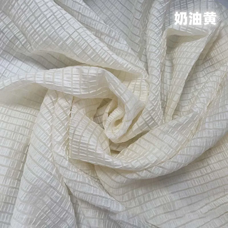 Summer Clothing Material - Krem Sarı Damalı Kumaş Yumuşak Nefes