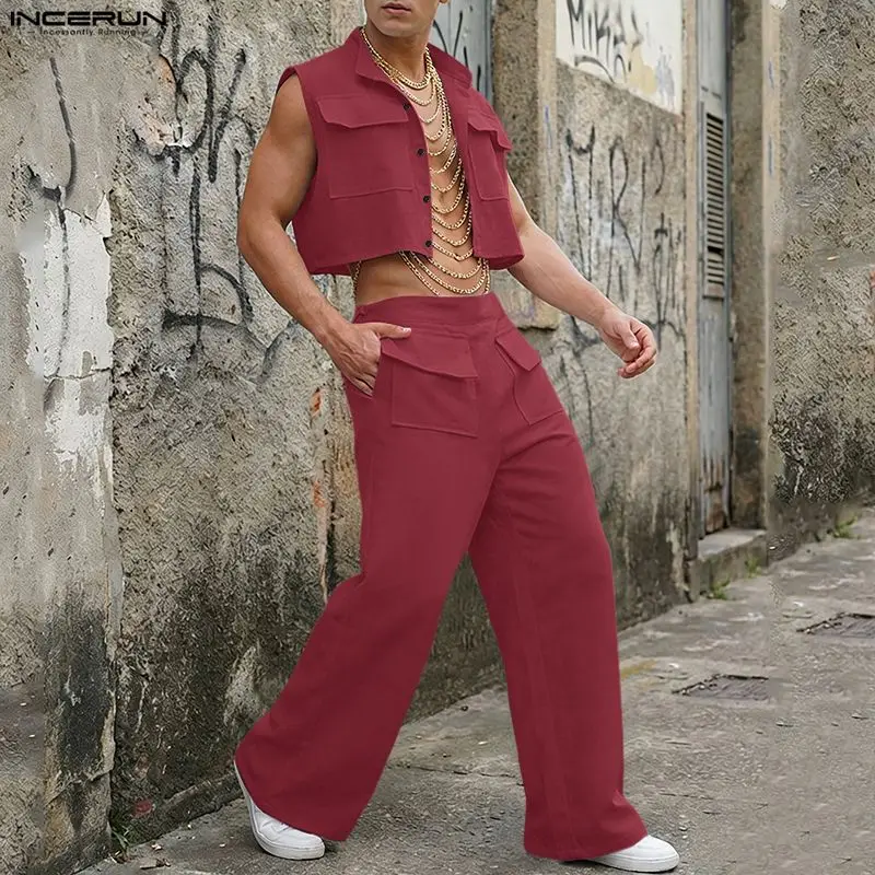 Summer Clothing Trend - INCERUN Erkek Setleri Katı Kolsuz Kırpma