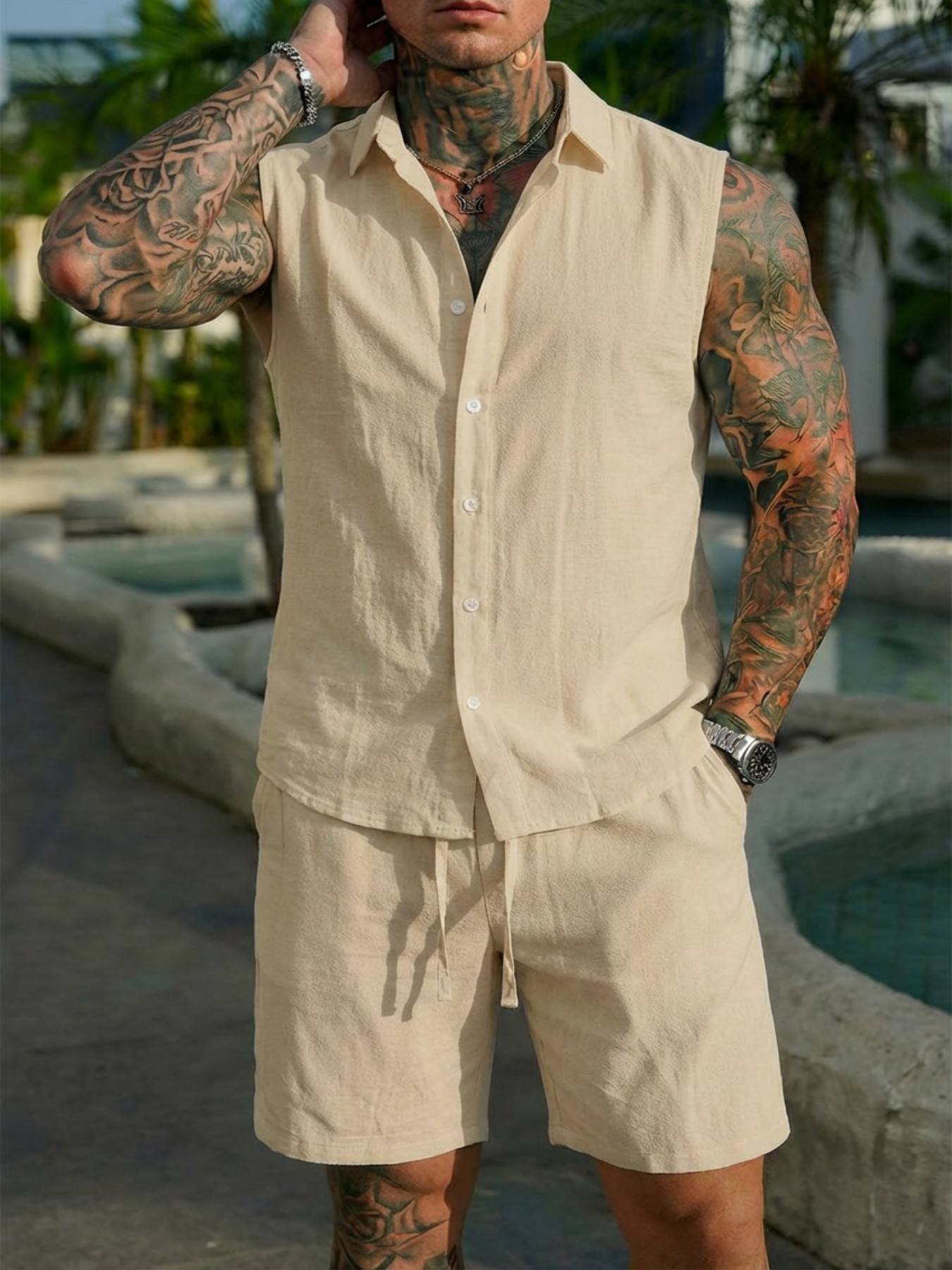 Summer Clothing Men Linen - Erkekler için Yazlık Keten Gömlek Takımı,