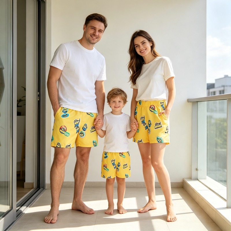 Board Short Surf - Erkek Minionlar Baskılı Yüzme Şortları Hızlı