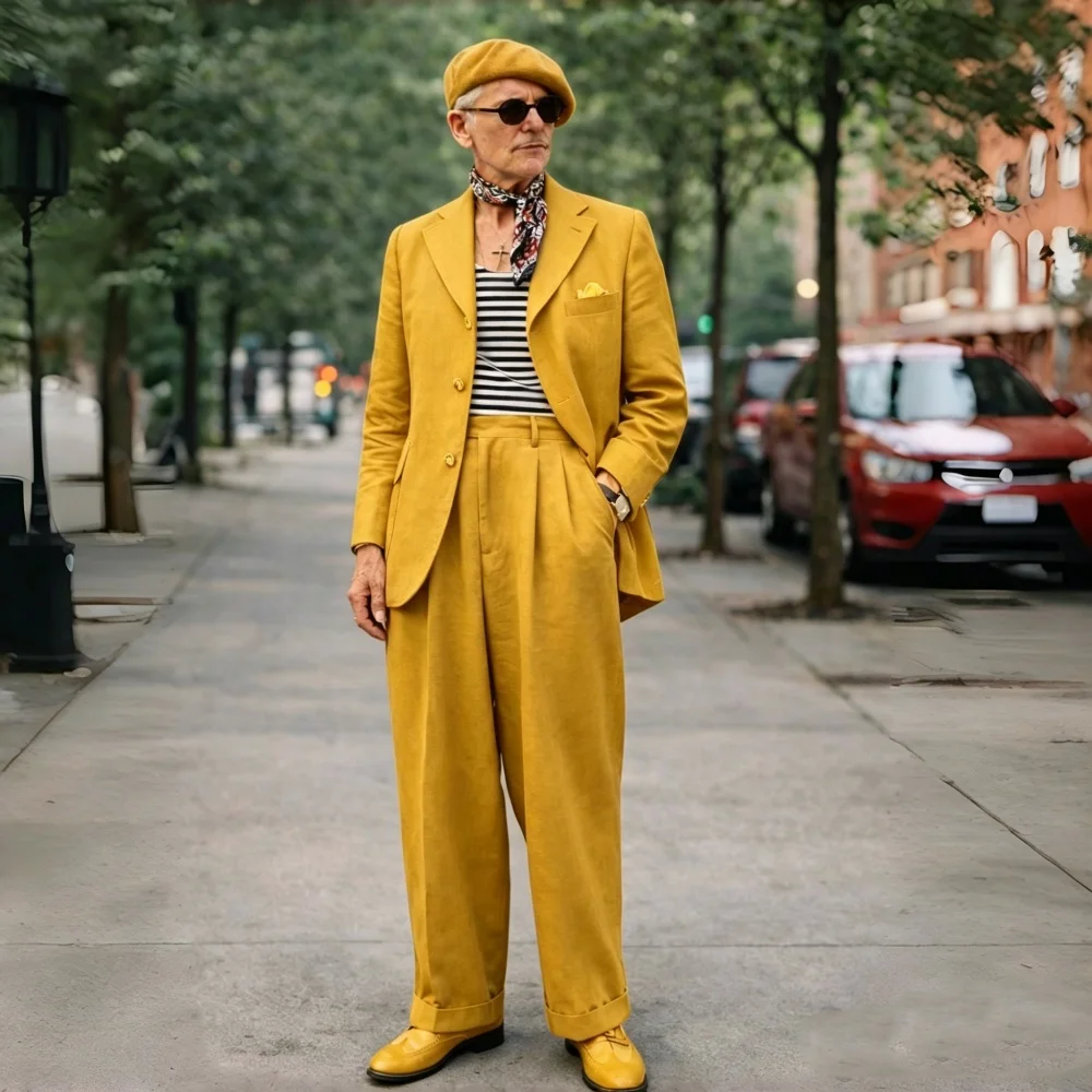 Summer Clothing Men Linen - Kahverengi Keten Erkek Takımları 2 Parça