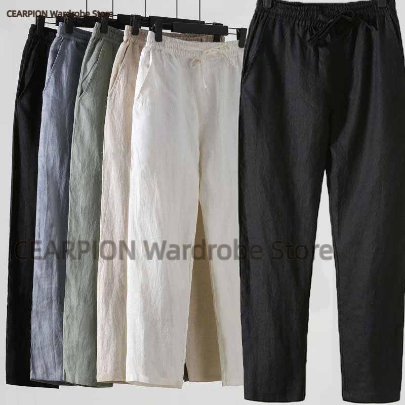 Summer Clothing Men Linen - Yaz Çin Tarzı Düz ​​Tüp Pantolon
