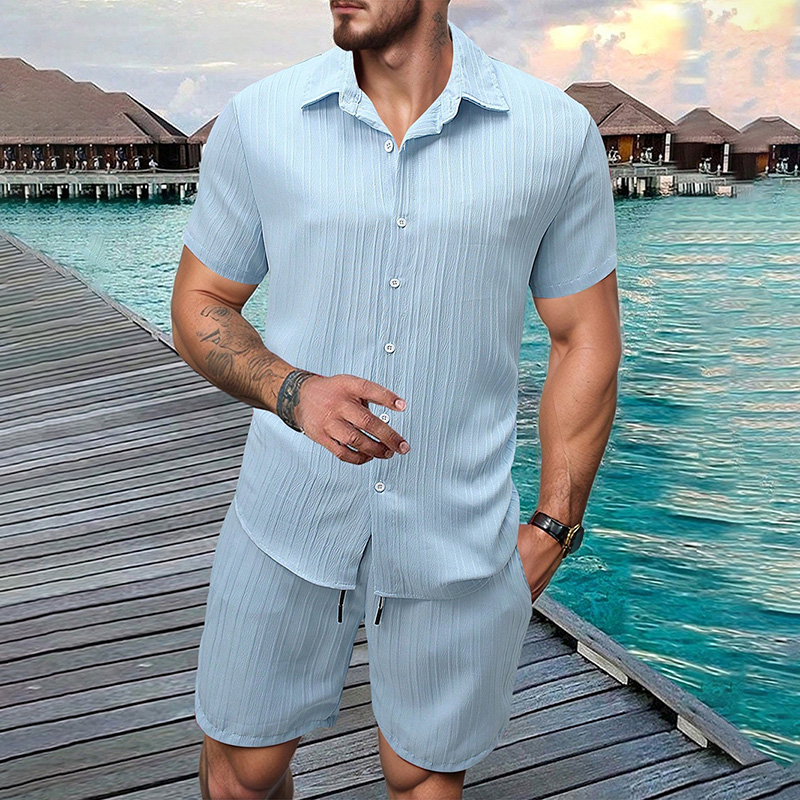 Summer Clothing Trend - 2026 Yeni Erkek Dikey Kırışık Yaka